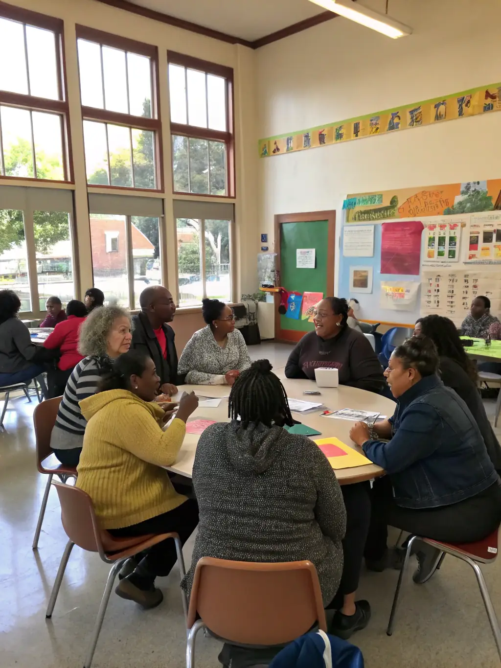 A diverse group of adults participating in a FOL-led workshop on democratic citizenship, emphasizing inclusivity and active participation.