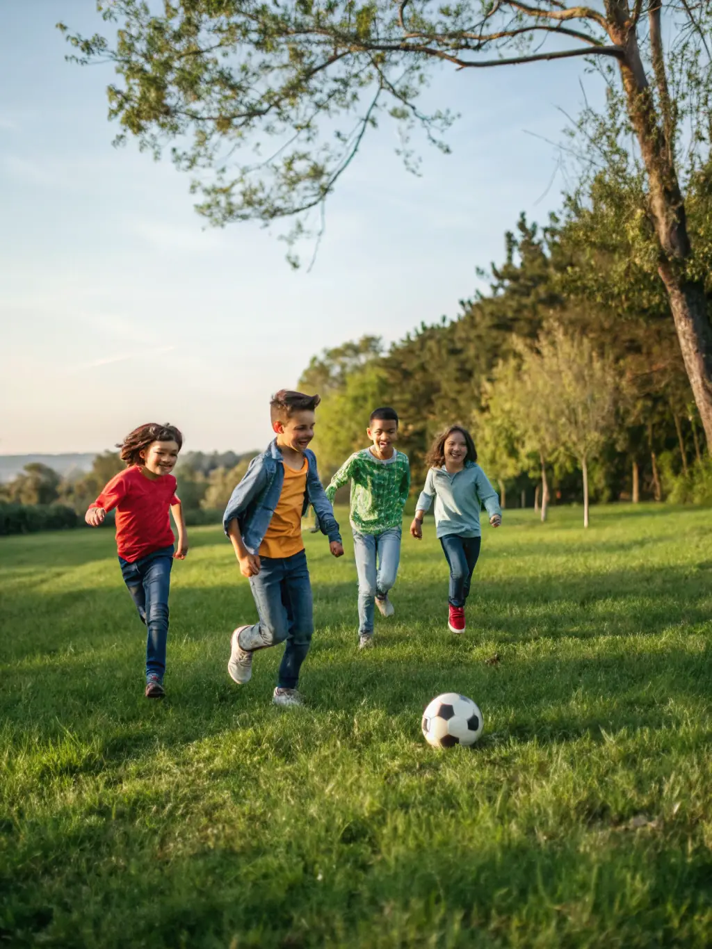 A diverse group of children participating in a football clinic, highlighting the inclusivity and community engagement promoted by the District de la Gironde de Football.